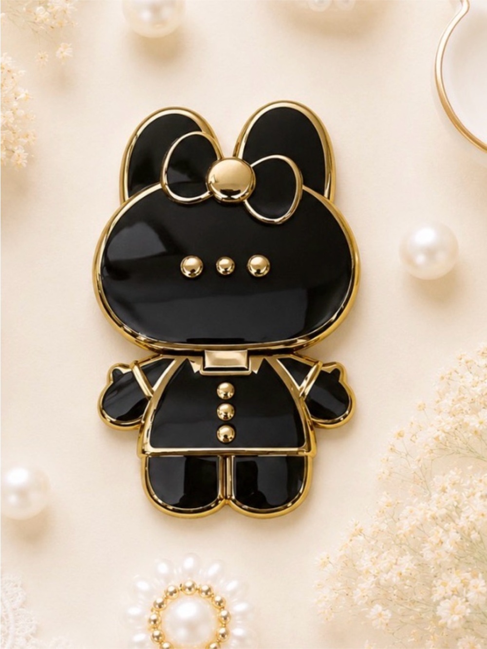 Black & Gold Bunny Compact Mirror Phone Accessory